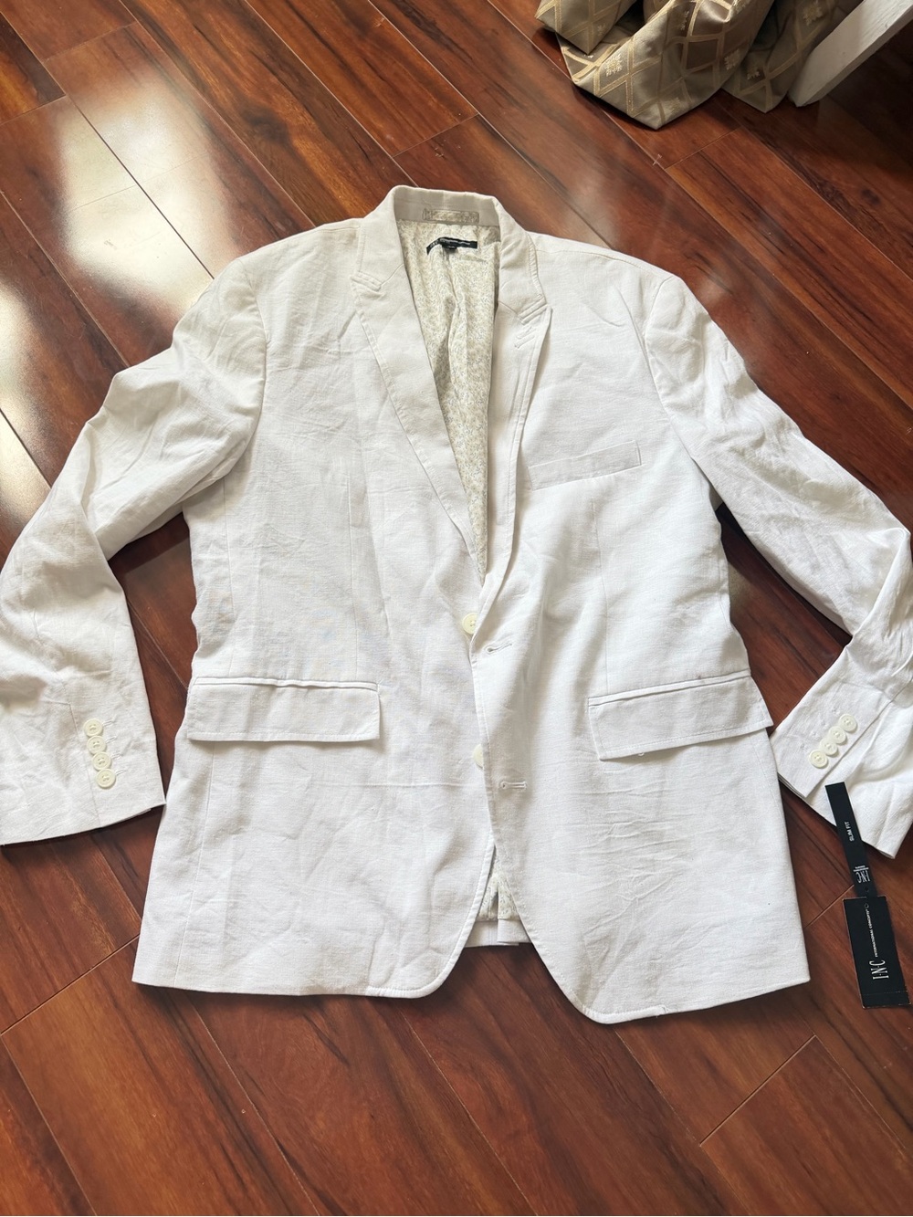 INC International Concepts White Linen Two-Button Blazer